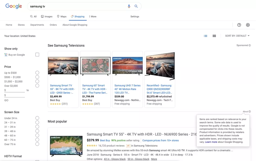 ingyenes google shopping megjelenés az USA-ban